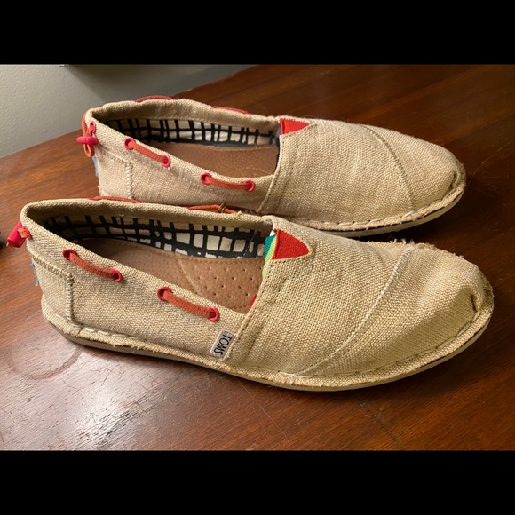 Toms Burlap Bimini Stitchout Red Stitch Slip-On’s - Picture 2 of 6
